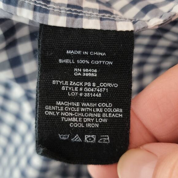 Theory short sleeve button-up navy gingham shirt men's XL - Picture 3 of 5